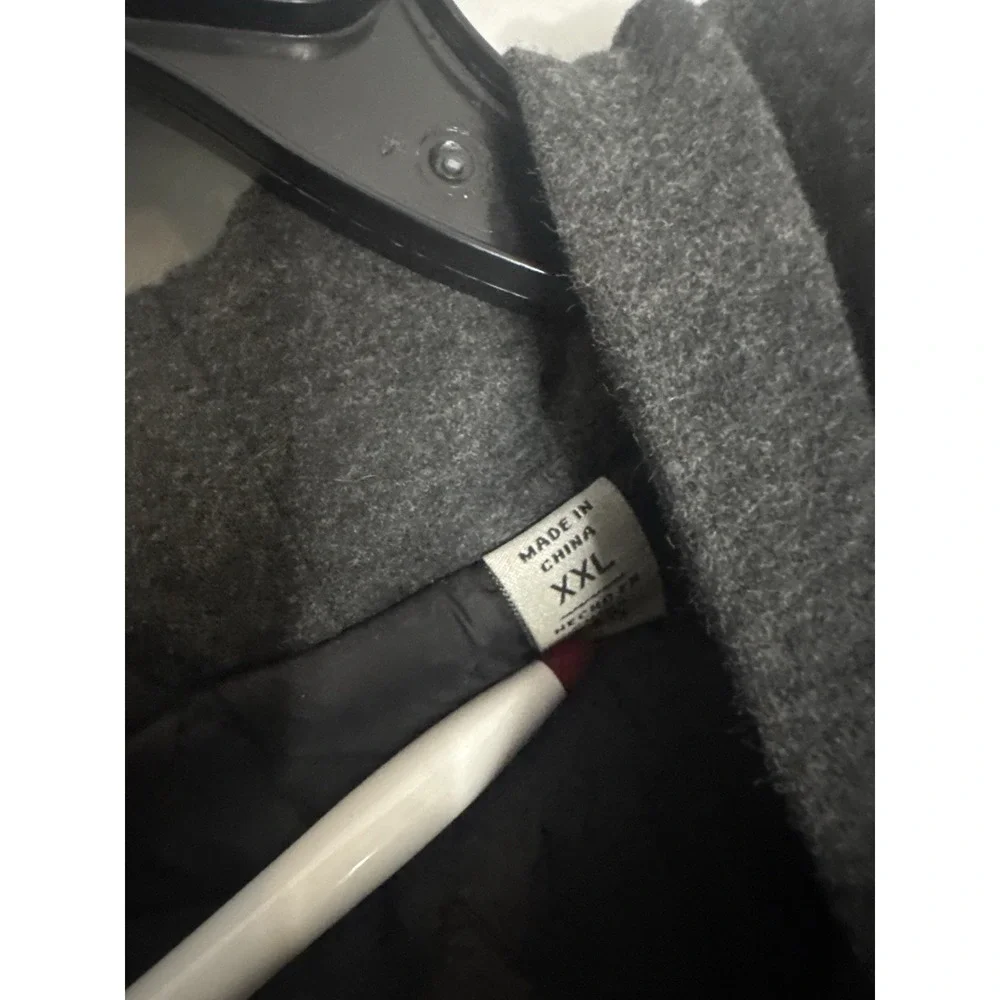 Levi Strauss Wool Blend Jacket‎ Mens Gray Hooded Full Zip Button Quilted Lined